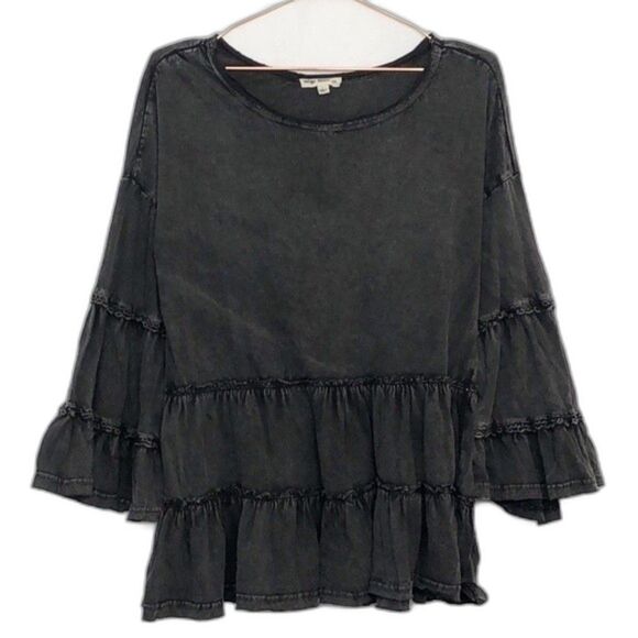 Tops - Indigo Thread Co Stone Washed Bell Sleeve Ruffle Tunic Like New Large 22D